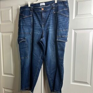 Lane Bryant Blue Mid Rise Straight Jeans Cargo Pockets 28P